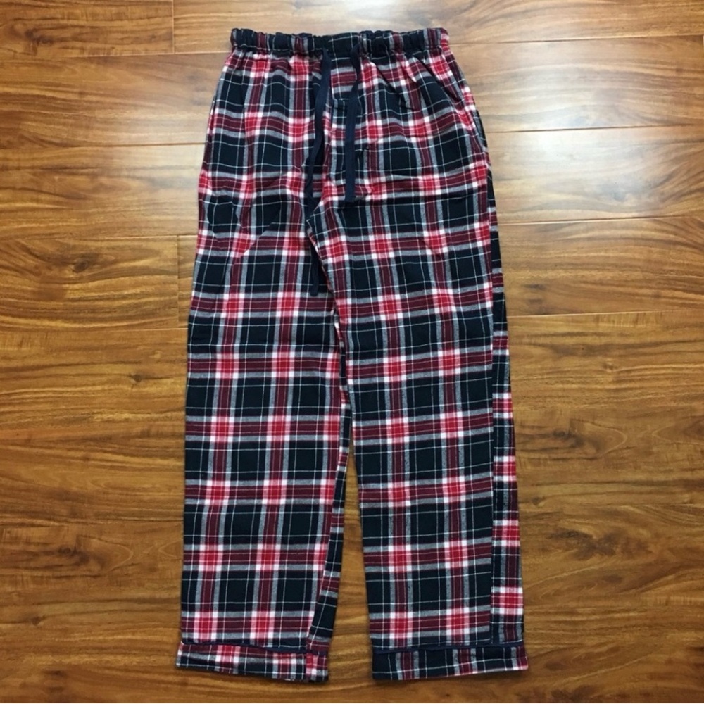 FabDog Women Red Navy White Plaid Flannel High Waist Wide Leg Crop PJ Pant Sz S